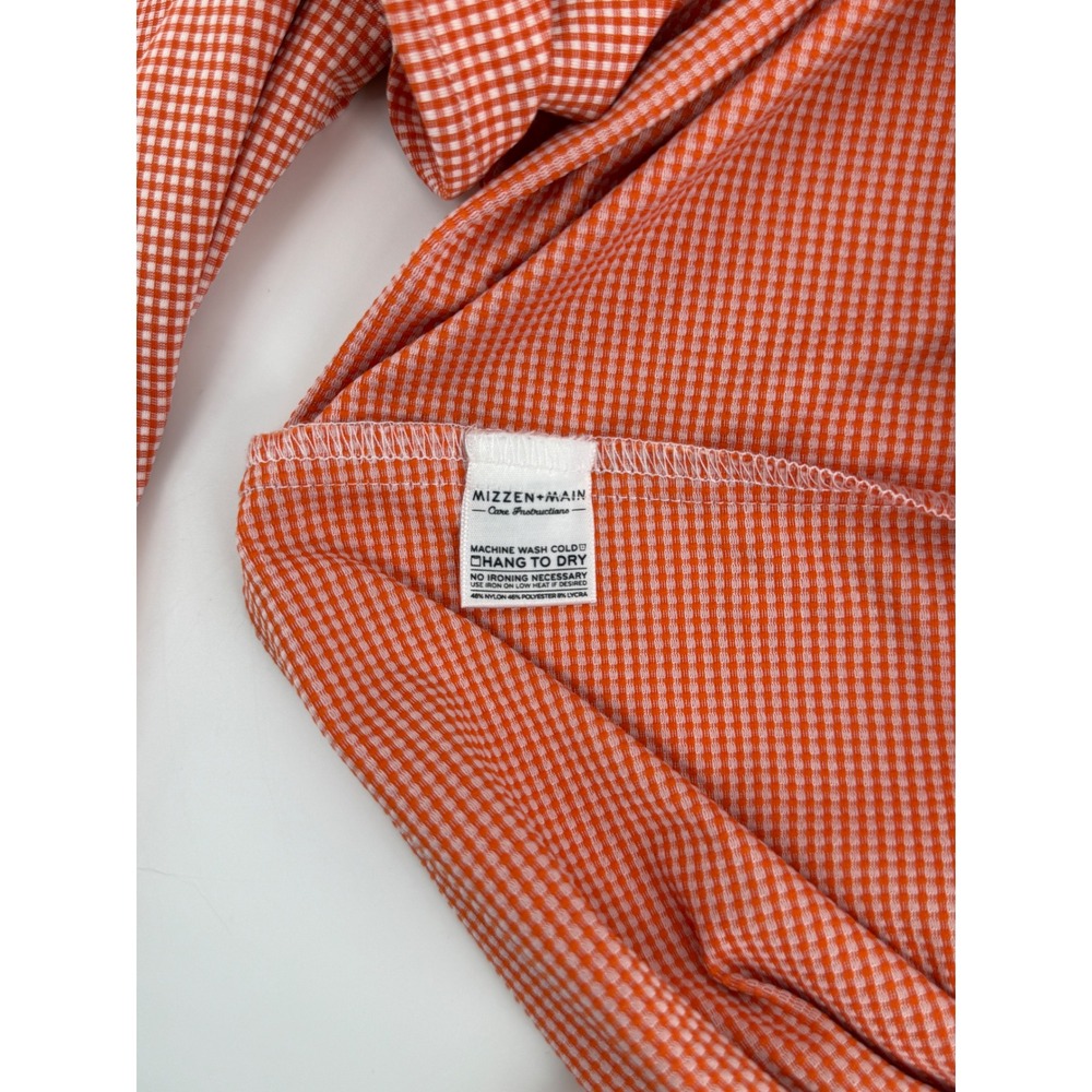 Mizzen+Main Mens Large Trim Fit Orange Gingham Performance Dress Shirt 20057 - Picture 7 of 9